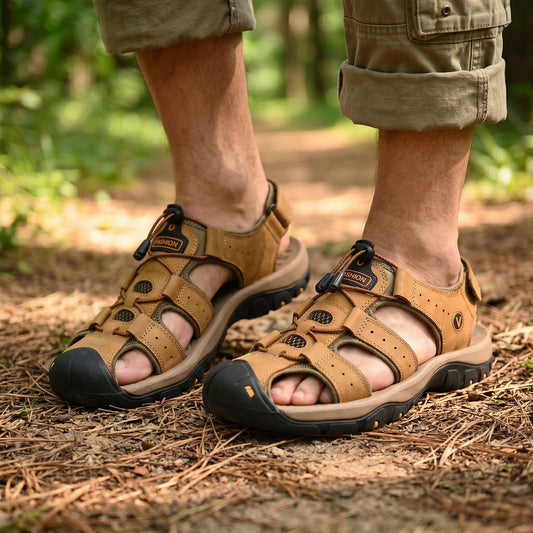 BERGWIND Outdoorsandale aus Echtleder – Unisex, weiches Fußbett mit Zehenschutz