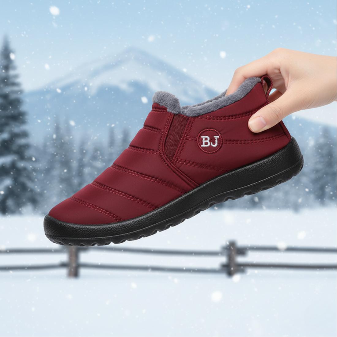 Grüne NORDWIND Winterschuhe in verschneiter Umgebung